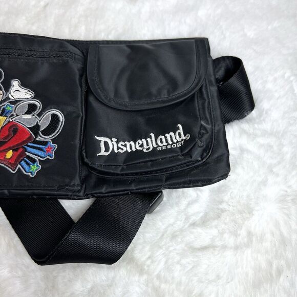 Disneyland 2012 Embroidered Mickey Fanny Pack Waist Bag Multi Pockets Black - Picture 3 of 12